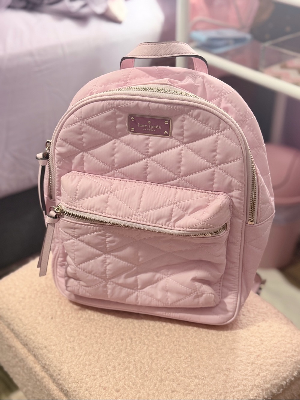 kate spade Quilted Light Pink Backpack with Gold Hardware